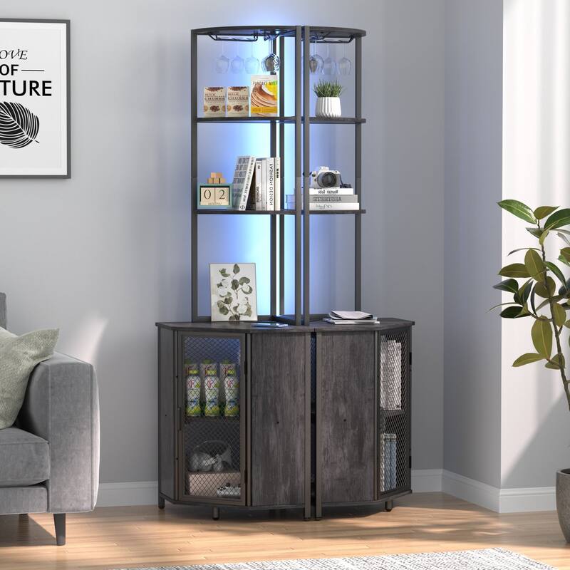 VECELO Tall Bookshelf 63.2"Large Bookcases Organizer with LED Lights Free-Standing Library Bookshelf with 5-Tier Storage Shelves