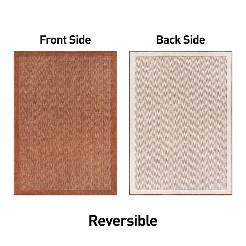 World Rug Gallery Contemporary Bordered Weather Resistant Reversible Indoor/Outdoor Area Rug
