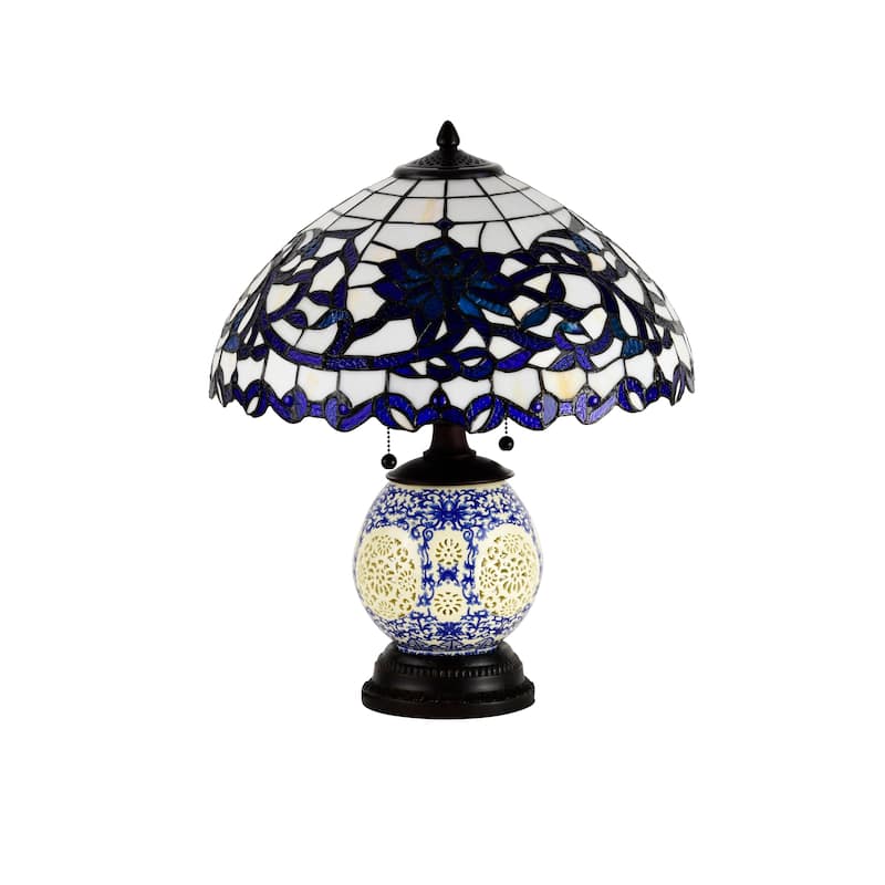 Akiko 3-light Blue Glass 21-inch Double-lit Tiffany-style Table Lamp