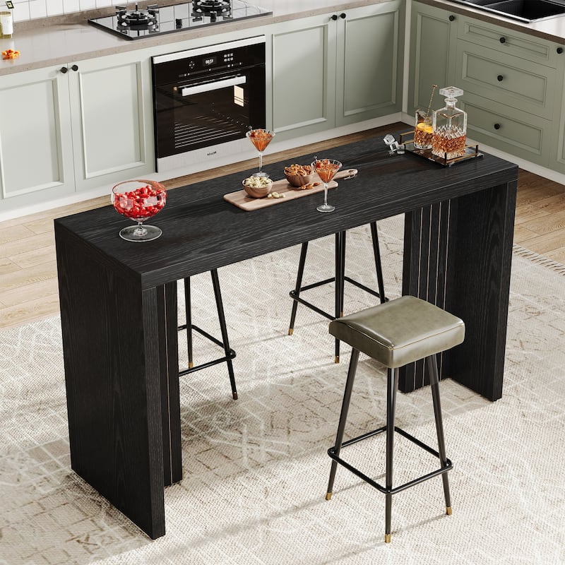 55'' Home Bar Unit, Bar Table with Faux Marble Finished Tabletop