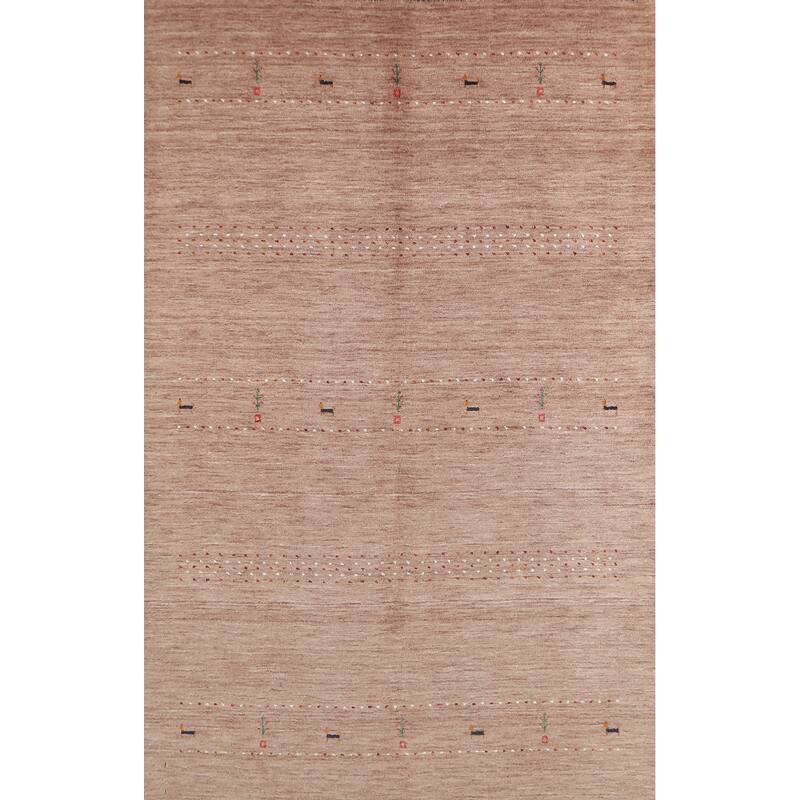 Hand Knotted Oriental 100% Wool Carpet Tribal Animal Pictorial Brown Gabbeh Area Rug - 7' 10'' X 5' 2''