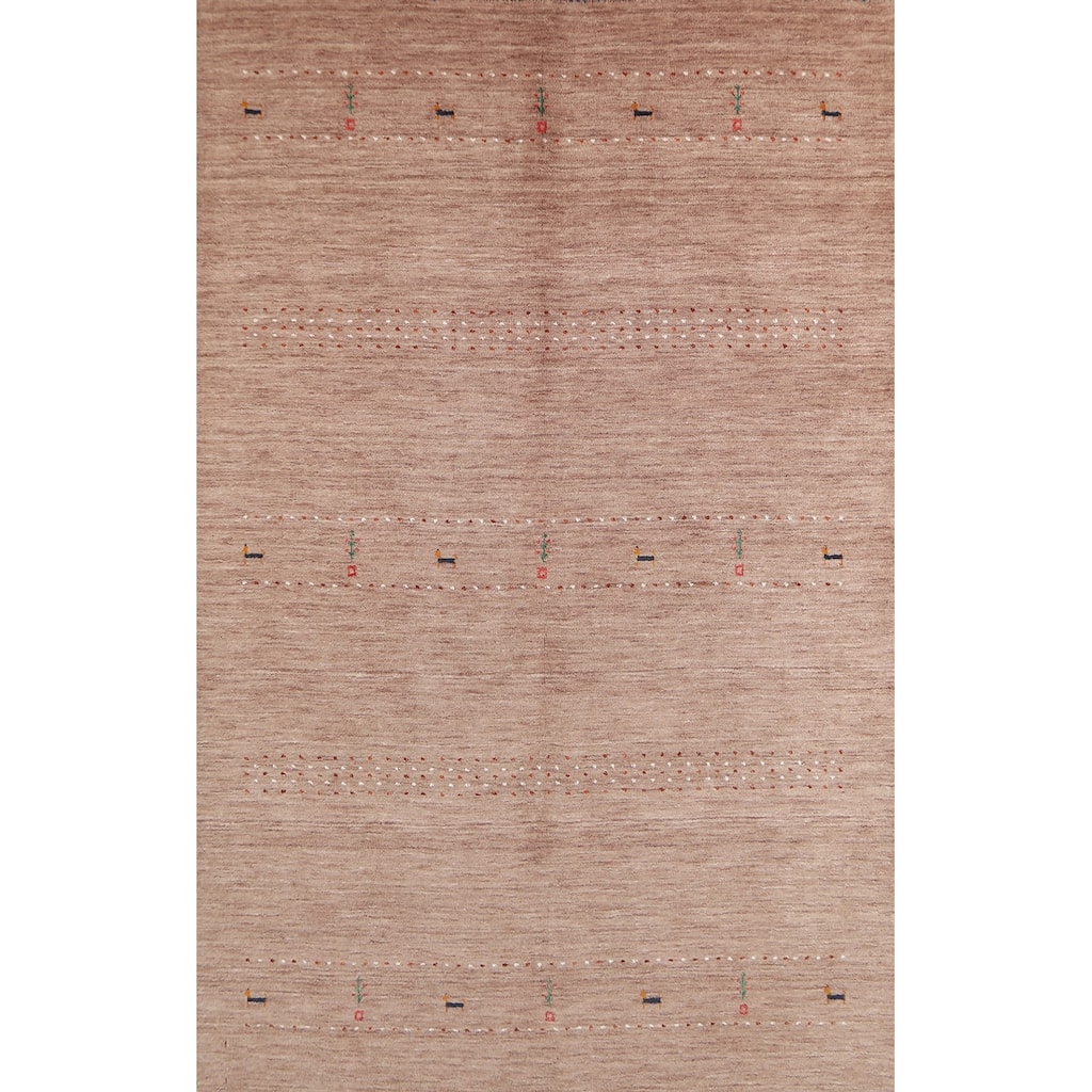 Hand Knotted Oriental 100% Wool Carpet Tribal Animal Pictorial Brown Gabbeh Area Rug - 7' 10'' X 5' 2''