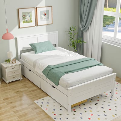 Gymax Twin/Full Size Wooden Bed Frame w/ 2 Storage Drawers & Under-bed
