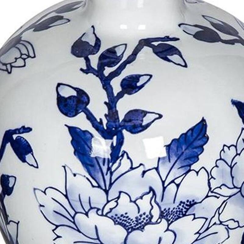 10" Blue And White Floral Round Porcelain Table Vase - 6.50