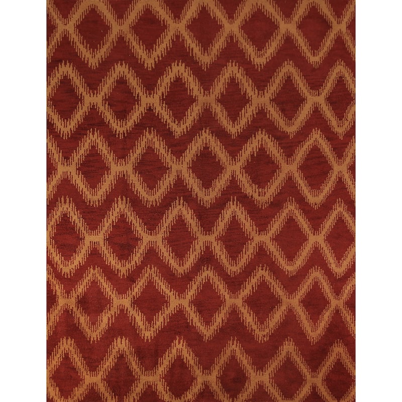 Hand Knotted Oriental 100% Wool Carpet Modern Geometric Red Moroccan Area Rug - 9' 7'' X 7' 11''