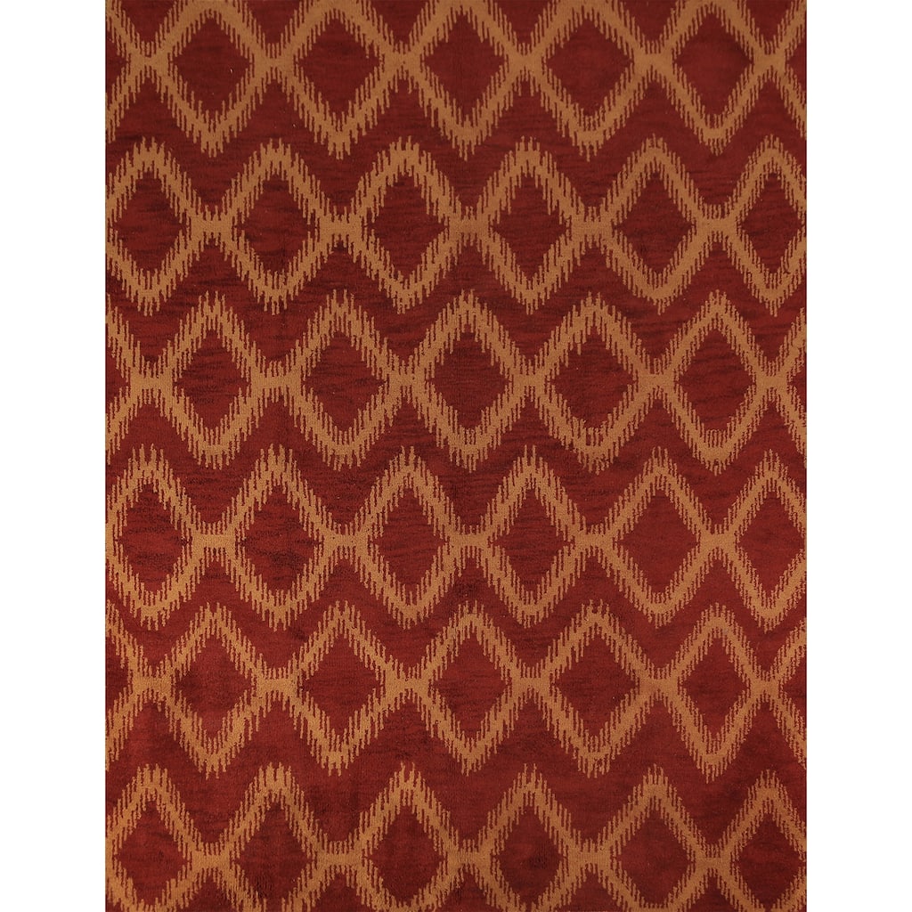 Hand Knotted Oriental 100% Wool Carpet Modern Geometric Red Moroccan Area Rug - 9' 7'' X 7' 11''