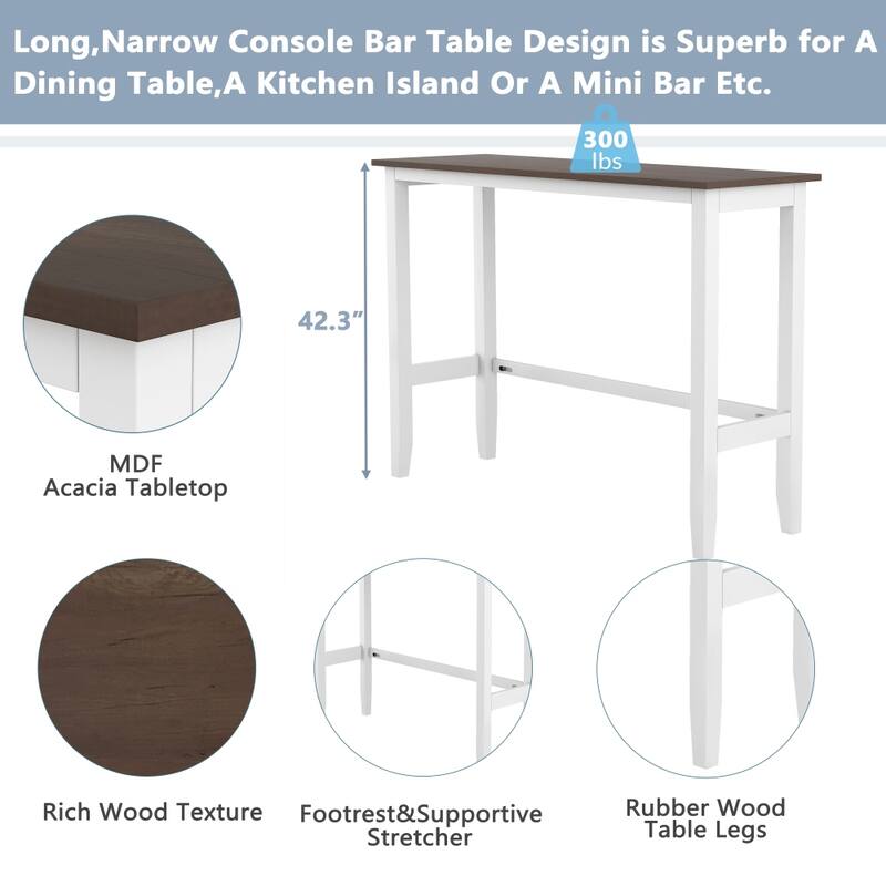 48" Rectangular Wood Bar Height Dining Set with 2 Chairs