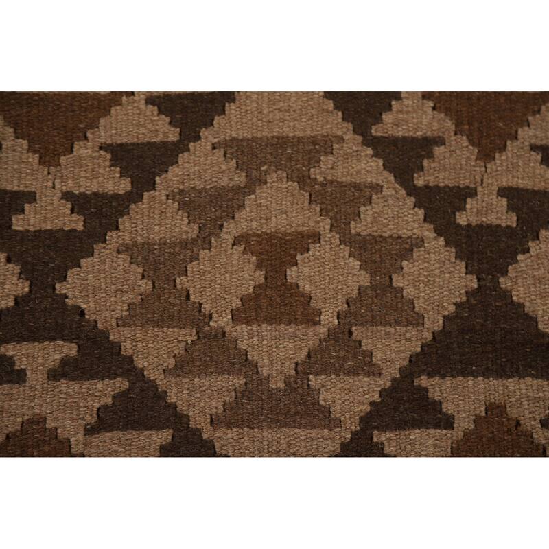 Hand Woven Oriental 100% Wool Carpet Southwestern Geometric Brown Kilim Area Rug - 9' 9'' X 6' 7''