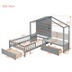 preview thumbnail 6 of 30, Multifunctional Twin Size House Bed with Upholstered Sofa, Charging Station, Wireless Charging, Shelves, Drawers and Light Strip