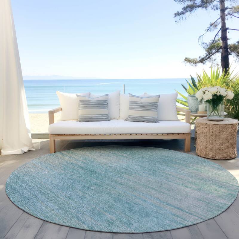 Machine Washable Indoor/ Outdoor Chantille Solid Ombre Rug - 8' x 8' - Aqua