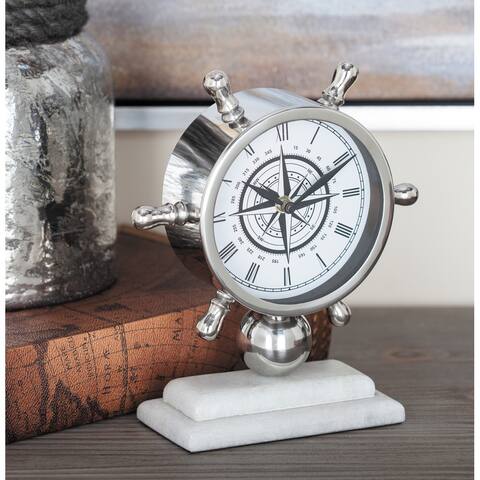 Silver Stainless Steel Coastal Clock Nautical 8 x 9 x 3 - 9 x 3 x 8Round