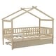 preview thumbnail 27 of 38, Twin Size House Bed with Trundle, Wooden Playhouse Kids Bed Frame with Roof and Fence, Montessori Style Bed