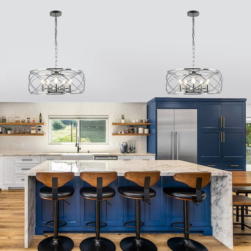 Bella Depot 20" Industrial Black Caged Dimmable Chandelier 5-Light Adjustable Pendant Light for Kitchen Island, Hallway