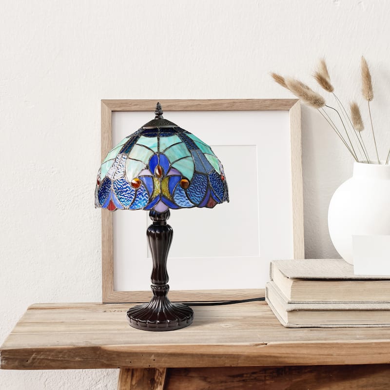Halston River of Goods Brown Metal and Stained Glass Dome Shade 17-Inch Table Lamp - 10.25" x 10.25" x 17"