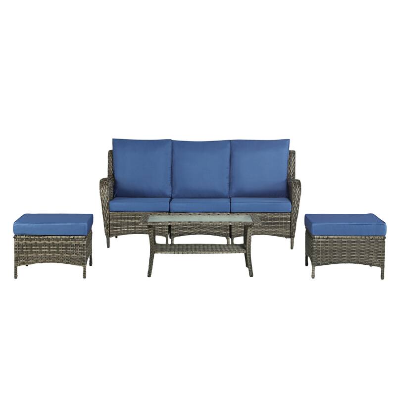Outdoor 6-Piece Rattan Wicker Sectional Sofa Set With Cushion
