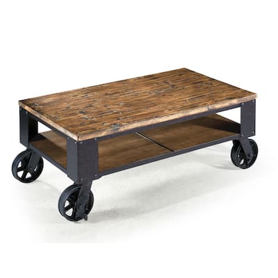 Magnussen Home Pinebrook Distressed Natural Pine Rectangular Starter Cocktail Table - 40''W x 24''D x 16''H