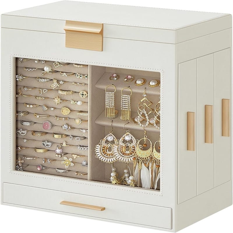 Jewelry Box with Glass Window - 6.1"D x 10.3"W x 12.6"H