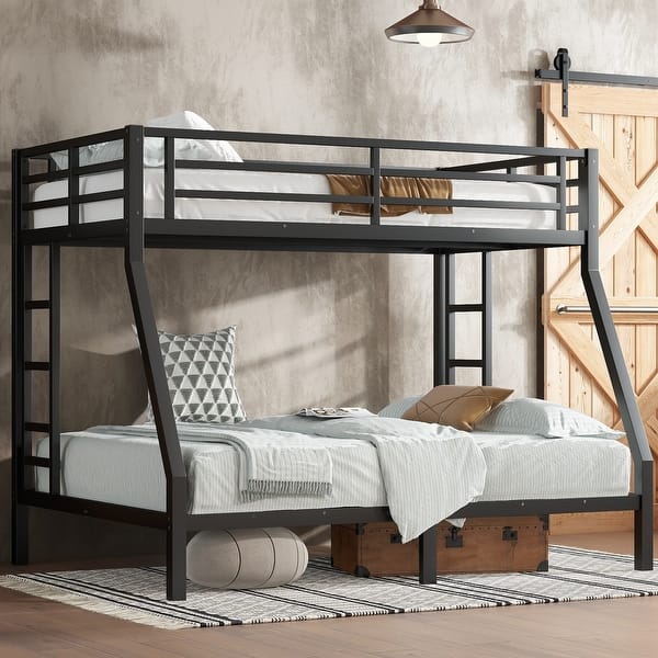 slide 2 of 9, Metal Twin over Full Bunk Bed for Teens and Adults,Space-Saving/Noise Reduced/No Box Spring Needed, Black Black