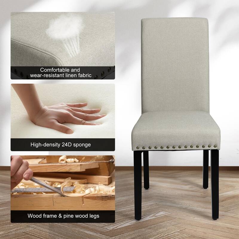 Costway Set of 2 Fabric Dining Chairs Upholstered with Nailhead Trim - See Description