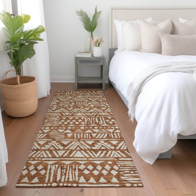 Premium Washable Super Soft Boho Modern Global Mayfield Rug - Terracotta - 2'3" x 7'6"