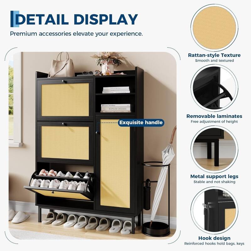 Freestanding 3 Flip Drawer Shoe Cabinet for Entryway Hallway Storage