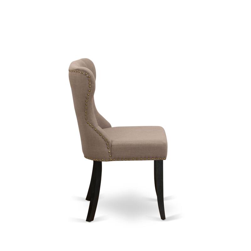 East West Furniture Sion Parson Dining Chairs - Button Tufted Nail head Trim Linen Fabric Chairs, Set of 2, (Finish Options)