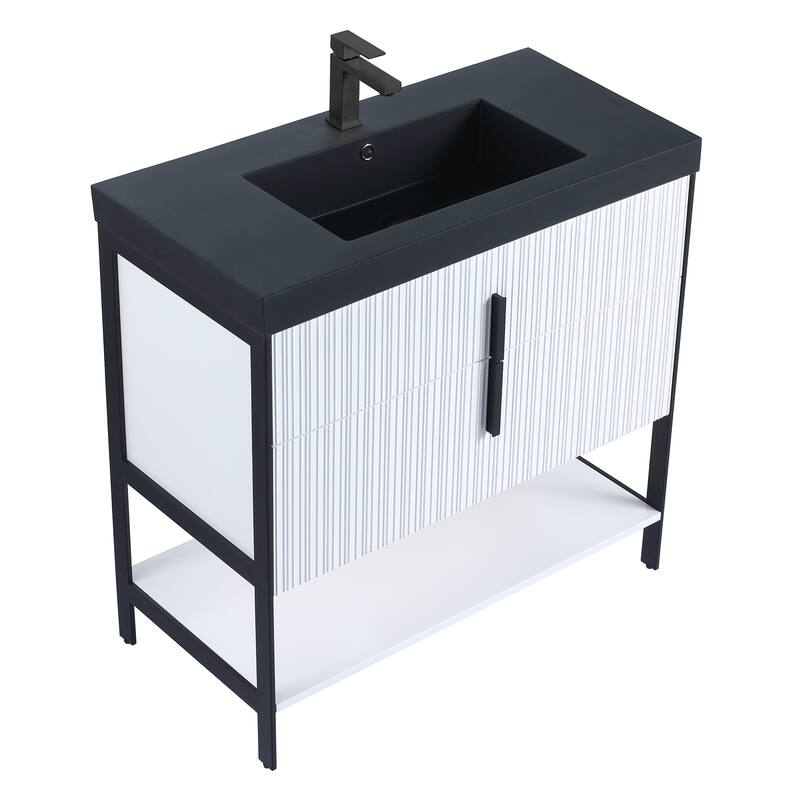 Fine Fixtures Serenity Modern Bathroom Vanity with Black Gel Acrylic Top