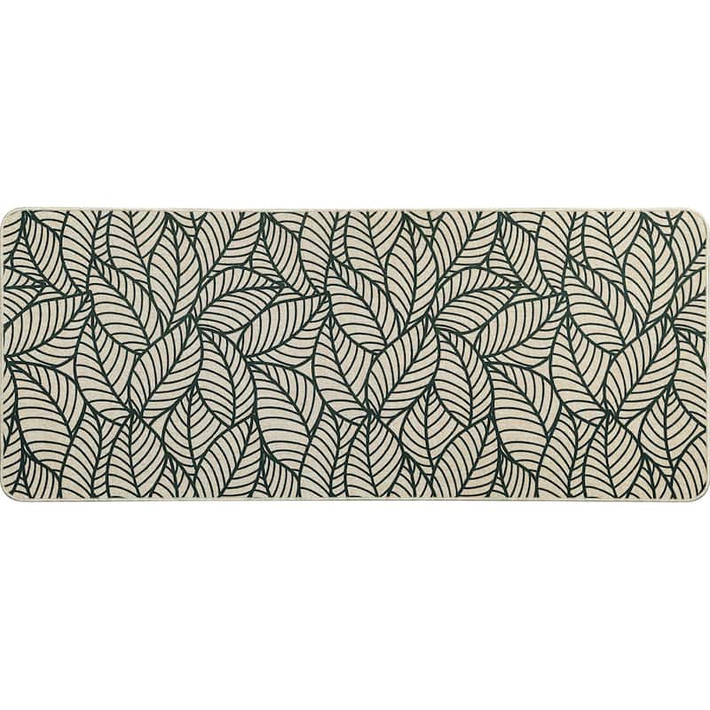 Jungle Printed Kitchen Mat Gray Leaves Design - Runner Mat 47"L x 20"W - Beige