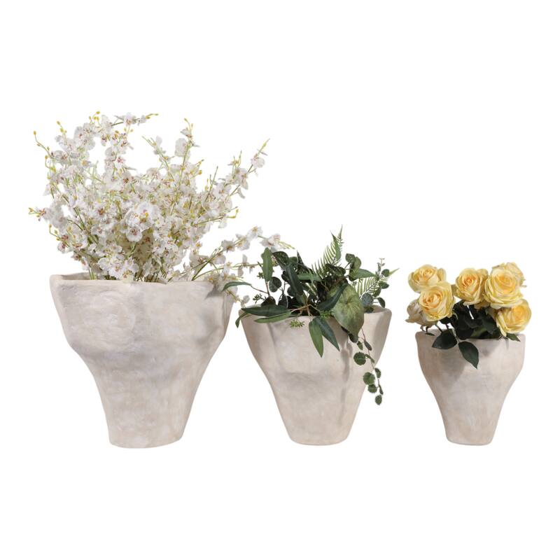 Pottery Garden Planter Textured Design (Set of 3) - 12/16/20" Ivory - 20" x 20" x 18"