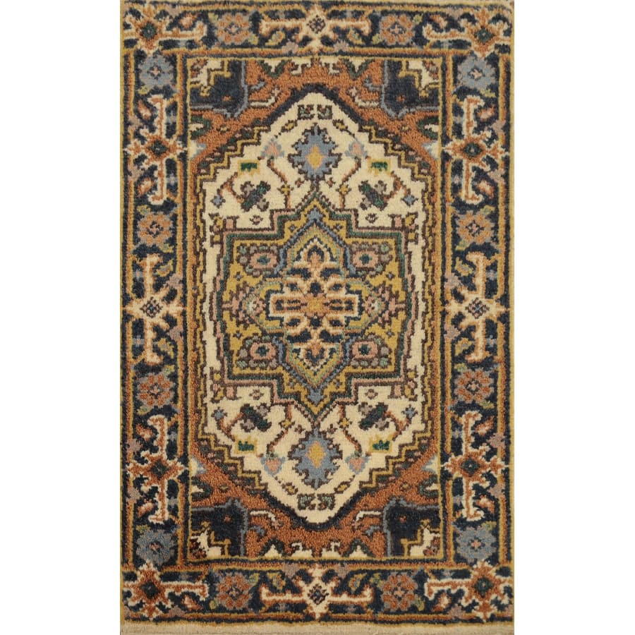 Hand Knotted Oriental 100% Wool Carpet Traditional Medallion Beige & Ivories Heriz (serapi) Area Rug - 3' 0'' X 2' 0''