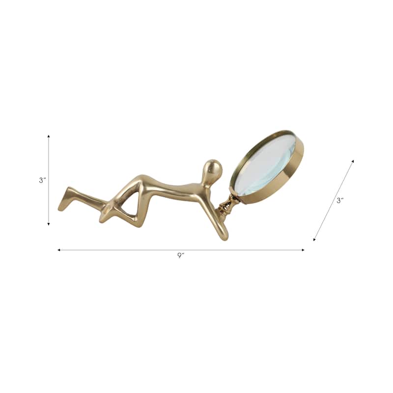 Glass Metal Decorative Object Human Figure Holding Magnifying Glass
