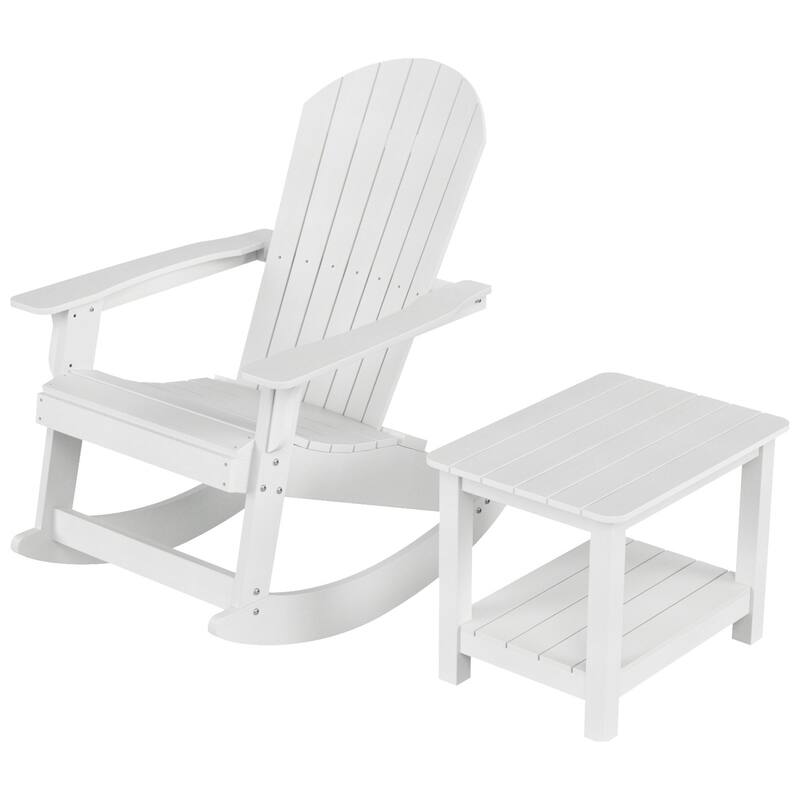 Vineyard HIPS Outdoor Eco-Friendly All Weather Seashell Rocking Adirondack Chair with Side Table (2-Piece Set)