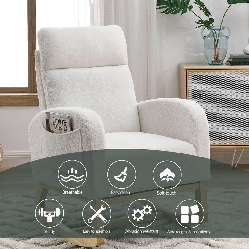 GDFStudio - Emilia Modern Fabric Upholstered Rocking Chair with Ergonomic Design and Side Pockets - 27.6 "W