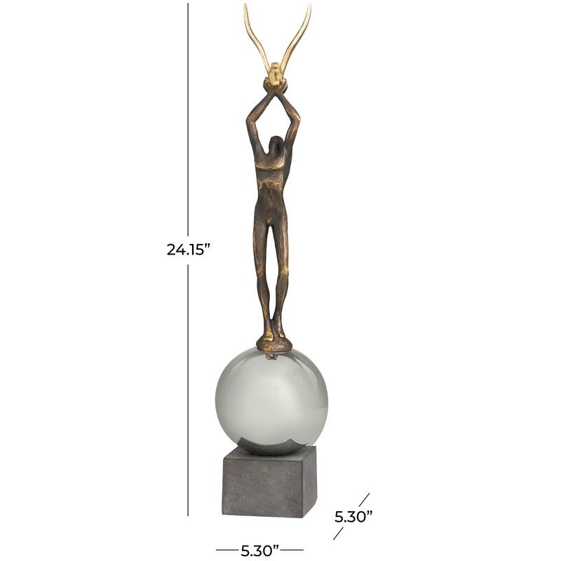 Silver Polystone People Decorative Sculpture with Stainless Steel Accents