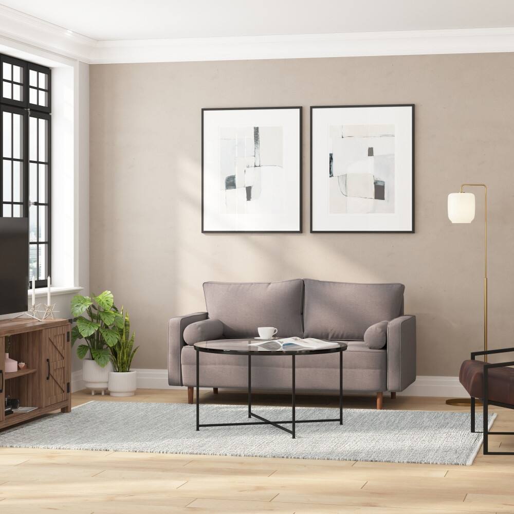 Compact Upholstered Tufted Loveseat with Wooden Legs