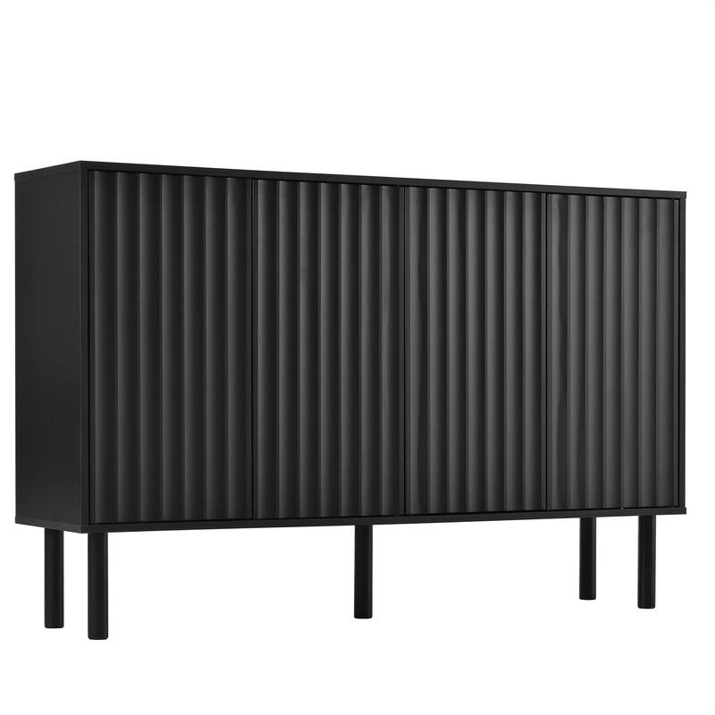 Minimalist Shoe Cabinet with Fluted Doors and 5 Solid Wood Legs - 55.1" W × 13.7" D × 35.4" H