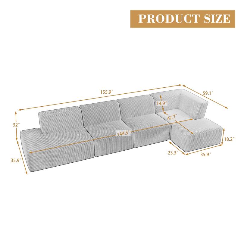 Oversized Corduroy Modular Sectional Fabric Sofa Set