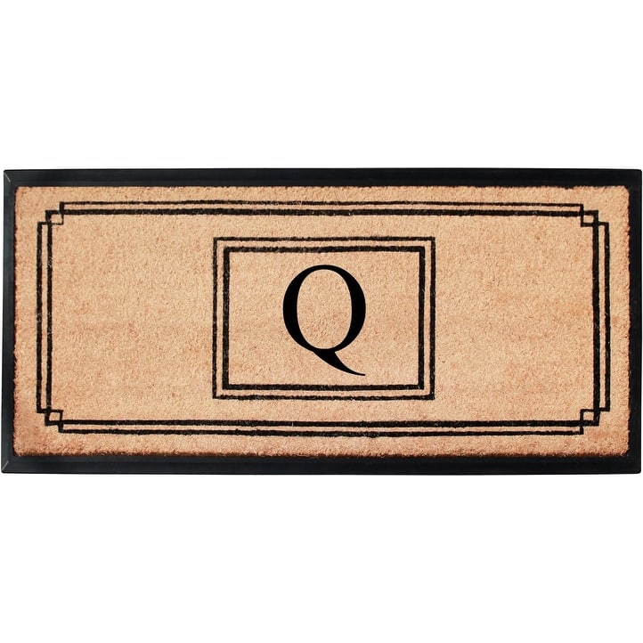 A1HC Natural Coir and Rubber Monogrammed Front Porch Entry Doormat 24"X48" Black/Beige - Q