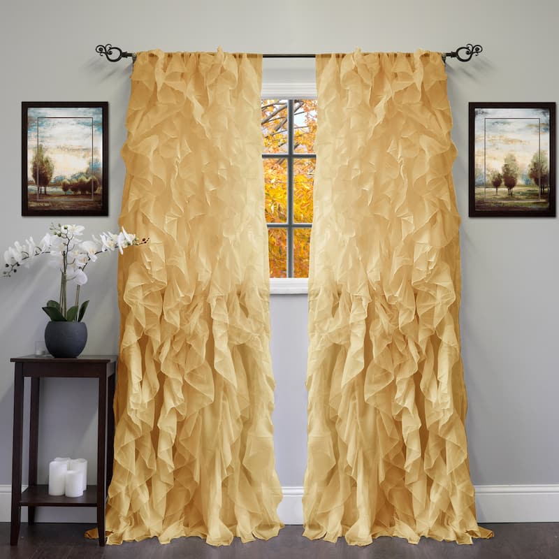 Sweet Home Collection Chic Sheer Voile Vertical Ruffled Tier Window Single Panel Curtain - 108" Long