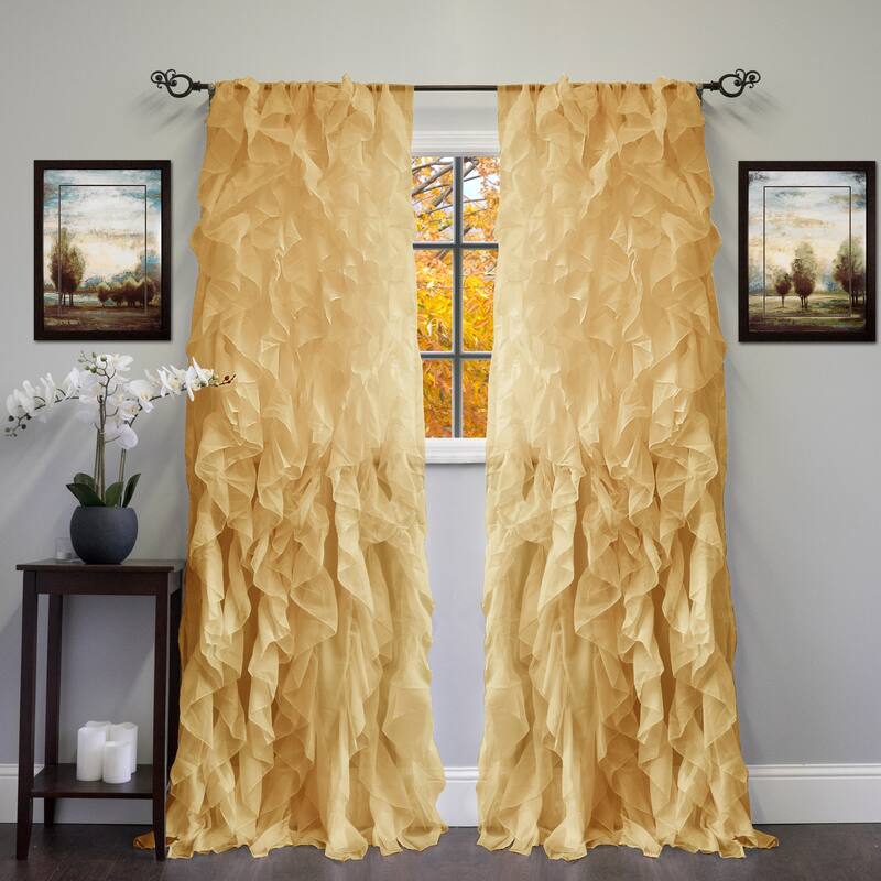 Sweet Home Collection Sheer Voile Waterfall Ruffled Tier 108 Inch Single Curtain Panel - 108" long x 50" wide