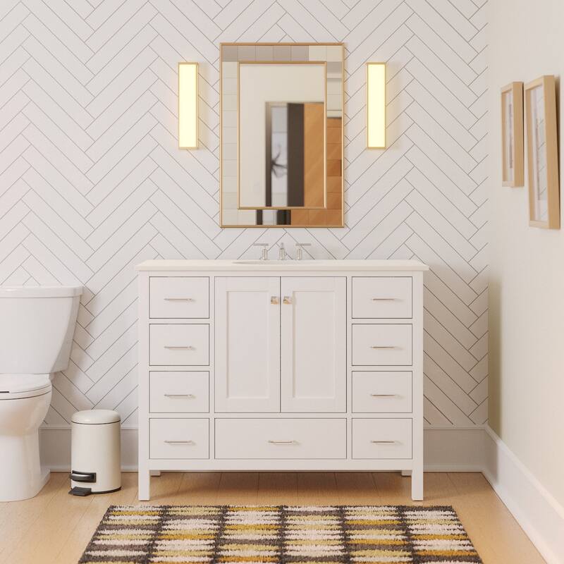 KitchenBathCollection Horizon 48" Bathroom Vanity with Engineered White Top - White