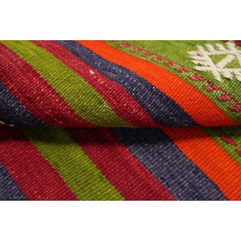 Hand Woven Oriental 100% Wool Carpet Southwestern Tribal Multi-Colored Kilim Area Rug - 10' 11'' X 5' 11''