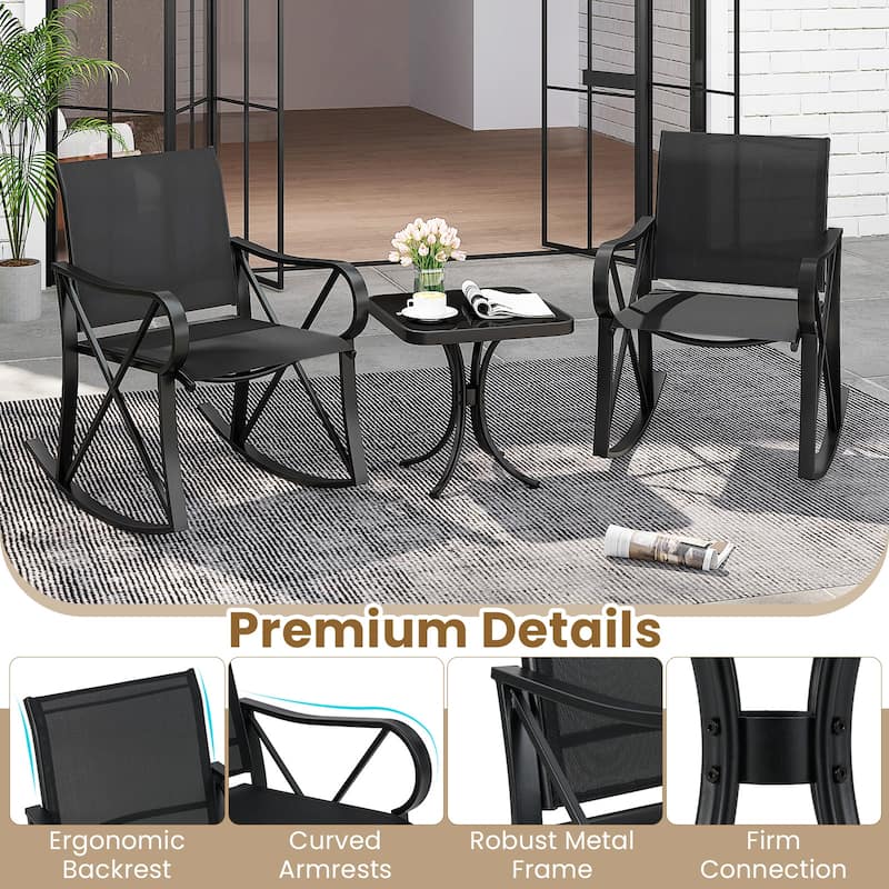 Gymax 3 Piece Patio Rocking Set 2 Rocking Chairs w/ Tempered Glass