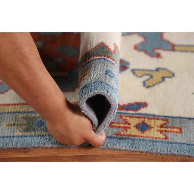 Light Blue Oushak Oriental Area Rug Hand-Knotted Wool Carpet - 9'1" x 11'10"