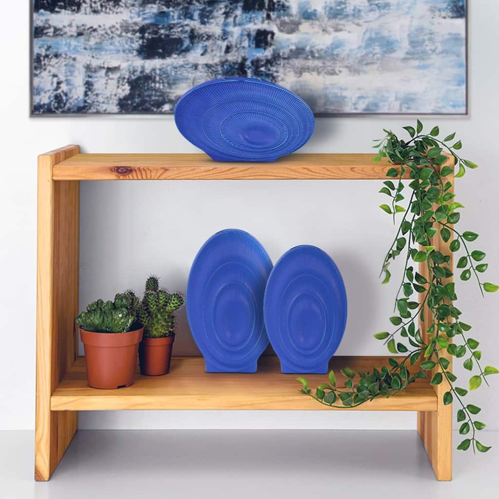 Allan Andrews Radiant Blue Ribbed Ceramic Vase Collection