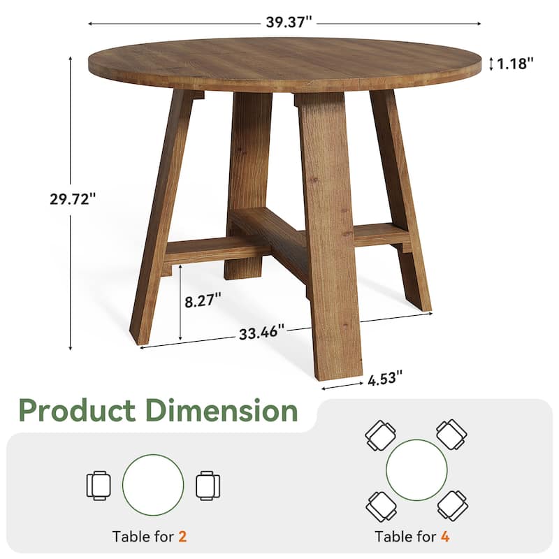 39.4" Round Solid Wood Dining Table, Kitchen Dinner Table for 2-4 People Dining Room