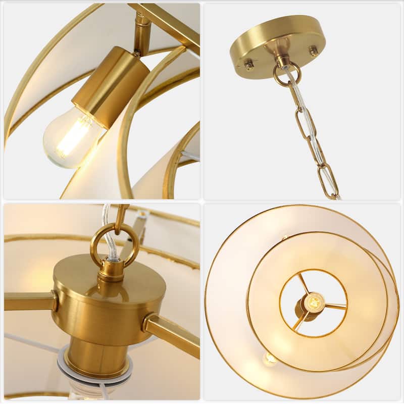 Bella Depot 24" Modern Golden Fabric Pendant Light for Dining Room Bedroom Adjustable Vintage Chandelier