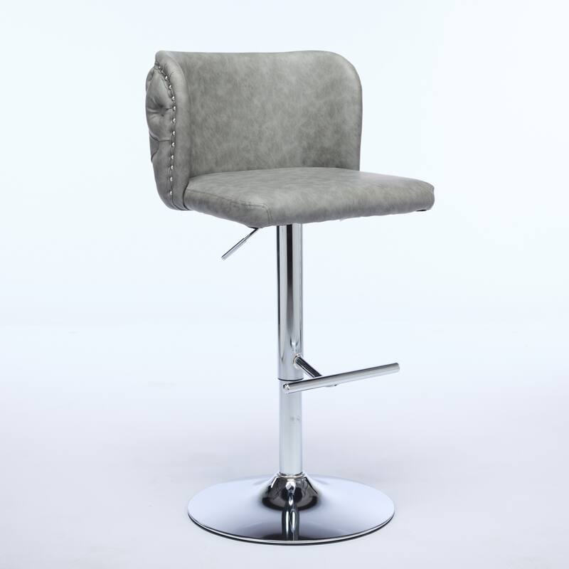 Modern PU Upholstered Bar Stools Set of 2, Swivel Barstools with Tufted Back, Adjustable Seat Height with Chrome Base
