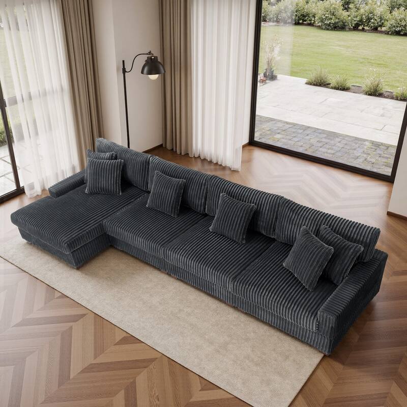 Cotton Flannel 3-Seat Modular Sectional Sofa with Chaise