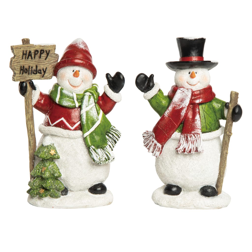 Transpac Resin Jolly Snowman Decor Set of 2 Christmas Home Decorations